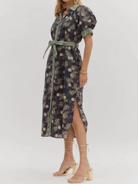 Entro - Women's Silva Floral Short Puff Sleeve Shirt Midi Dress