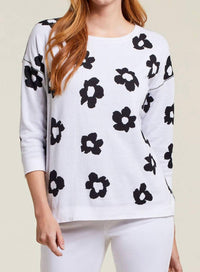 TRIBAL Rosalie Reversible Daisy Sweater in black and white - women's sweater
