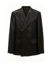 Cigar Men's Double Breasted Leather Feel Suit 2 Piece Set in black - men's jacket