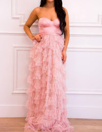 Maniju - Layton Strapless Tulle Ruffle Maxi Dress