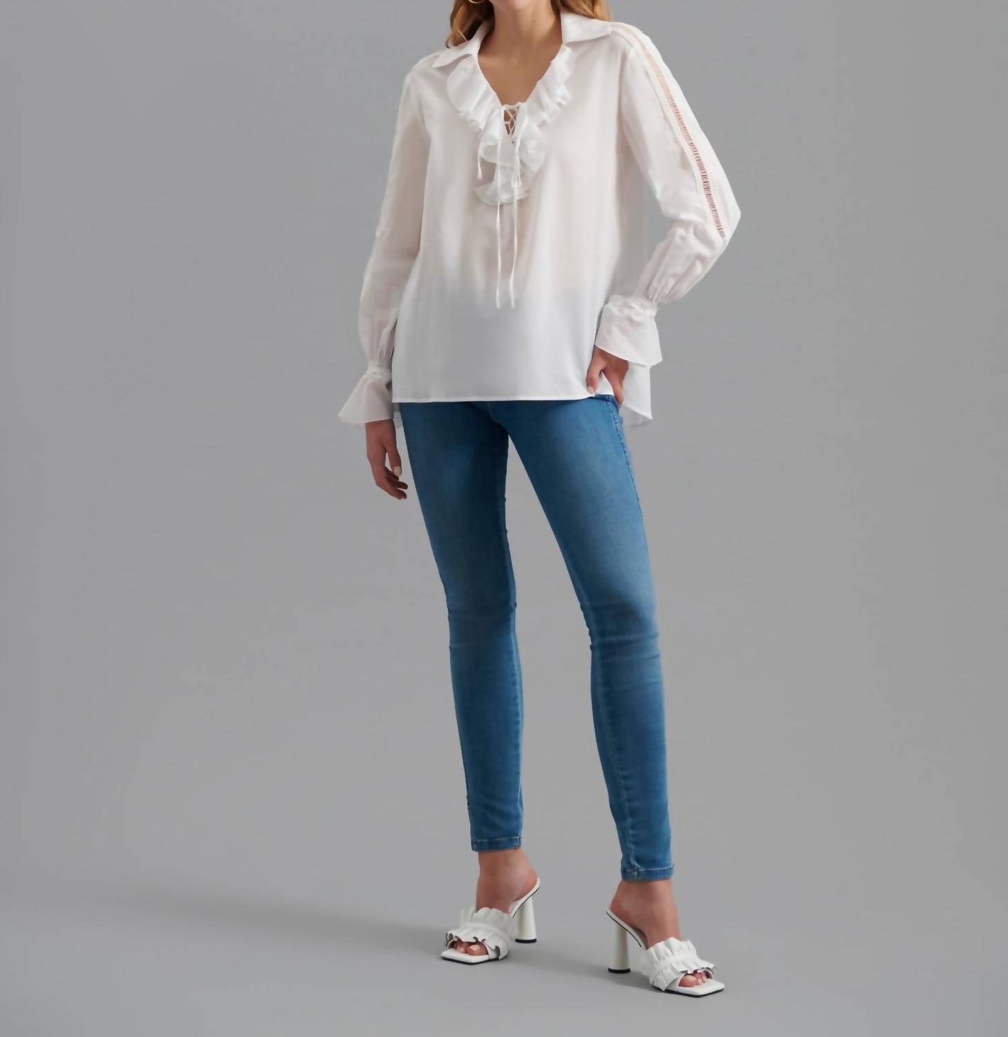 Anne Fontaine - Euskal Long Sleeve Ruffled Neck Tie Blouse