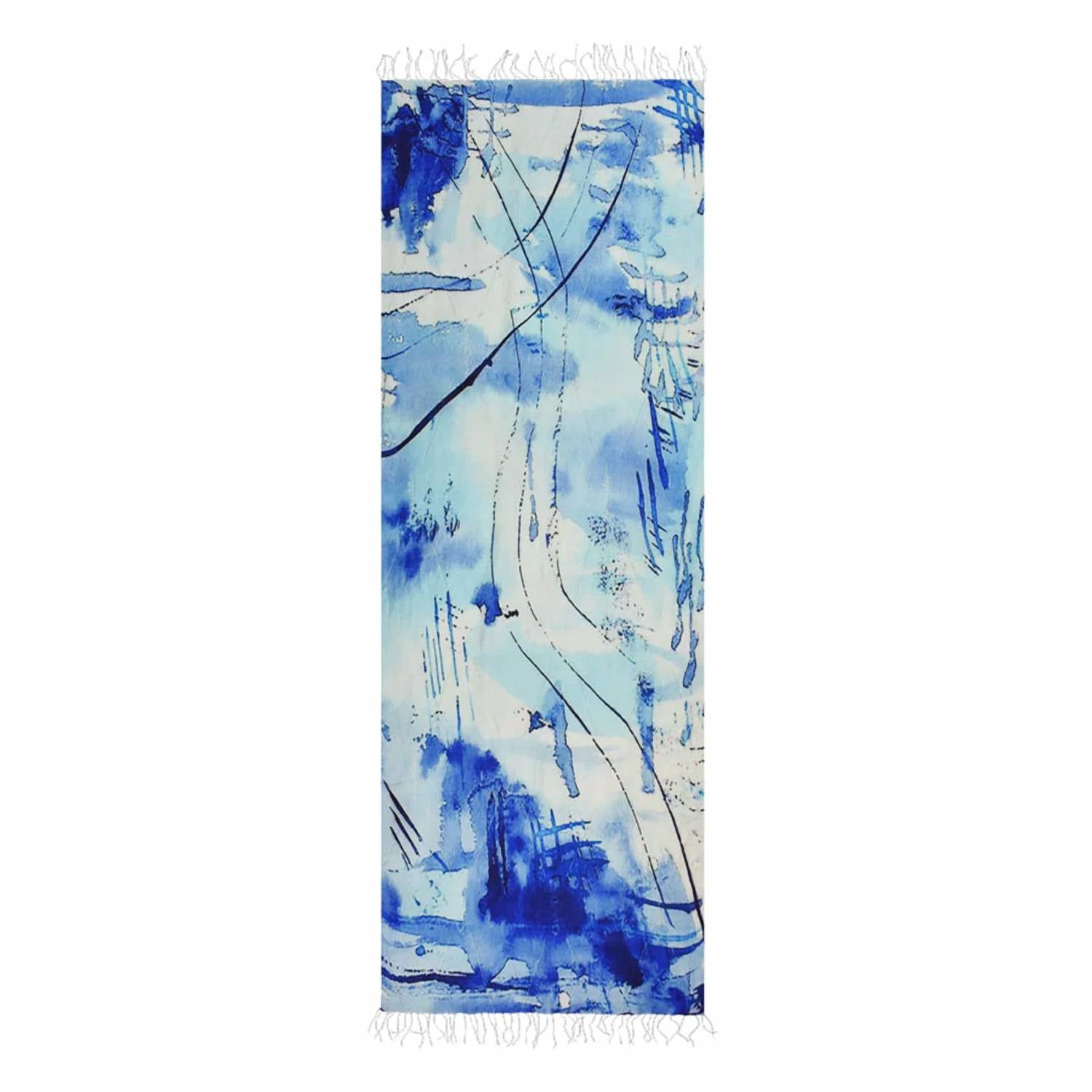 Dupatta Designs Wade Silk Abstract Scarf in white blue - women's scarf