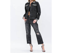 Vocal Apparel - Pearl Embellished Ripped Denim Jeans