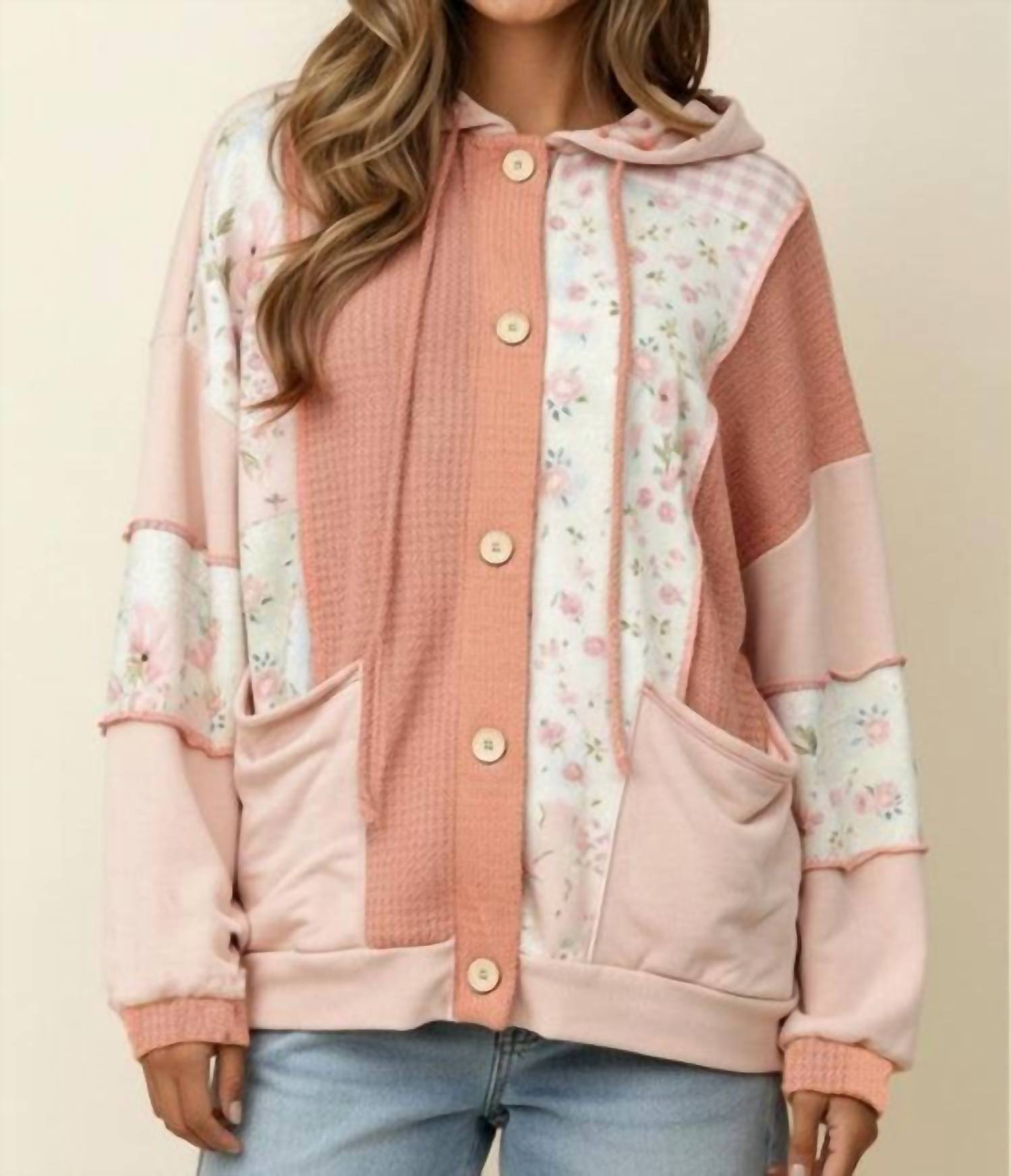 Haptics - Button Waffle Hooded Cardigan