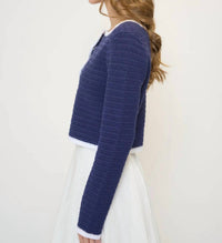 Central Park West Wren Scallop Crochet Cardigan in navy - women's cardigan - alternate view