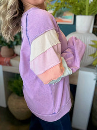 Sage+Fig - Color Block Ruffle Sleeve Pullover Sweater