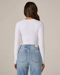 7Diamonds Sleek Long Sleeve Bodysuit in white - women's shirt - detail view