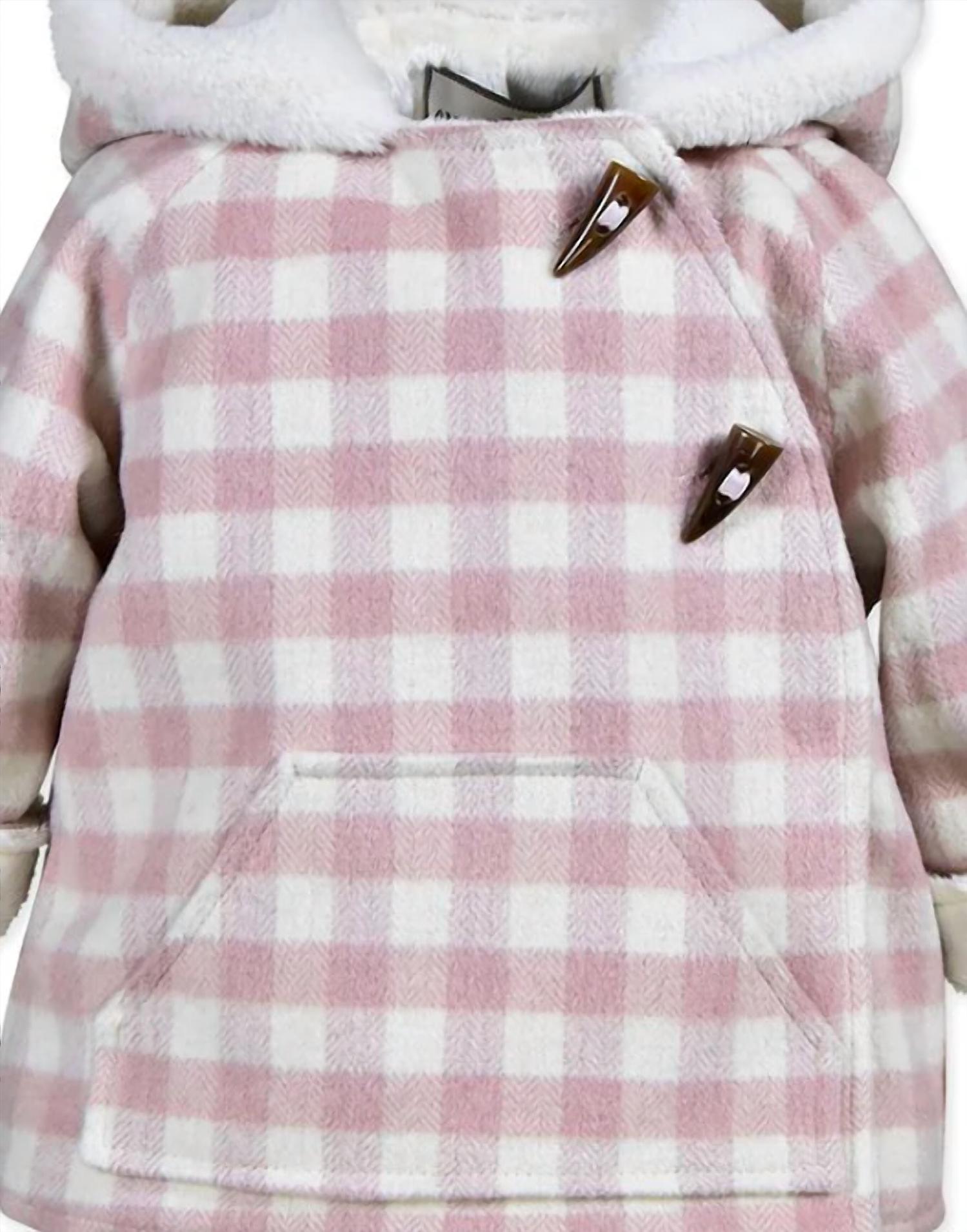 American Widgeon Girl's Plaid Wrap Jacket in pink - kids' shirt - detail view