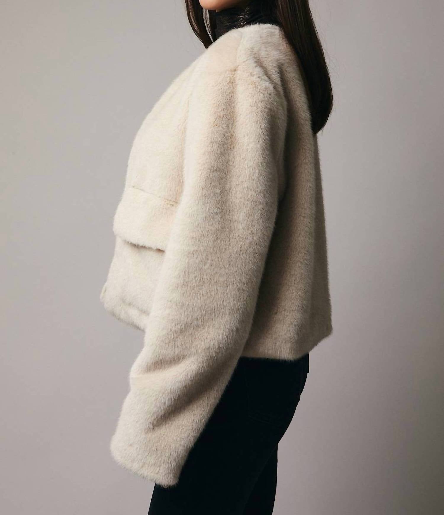 Sunday Edition Cropped Long Sleeve Fur Coat in beige - women's jacket - view 7