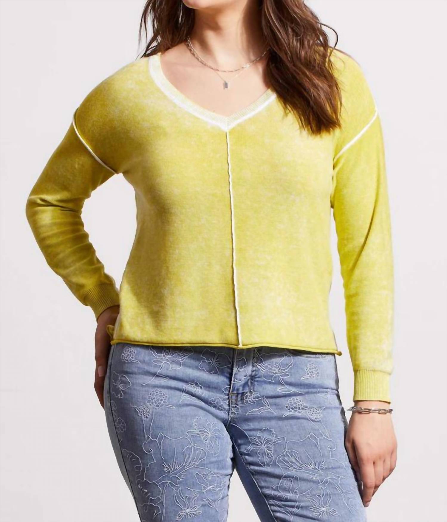 Tribal - Special Wash Lightweight Cotton V-Neck Sweater