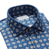 Emanuel Berg Byron Flower Print Flex Knit Shirt in bright blue and beige - men's shirt - view 4