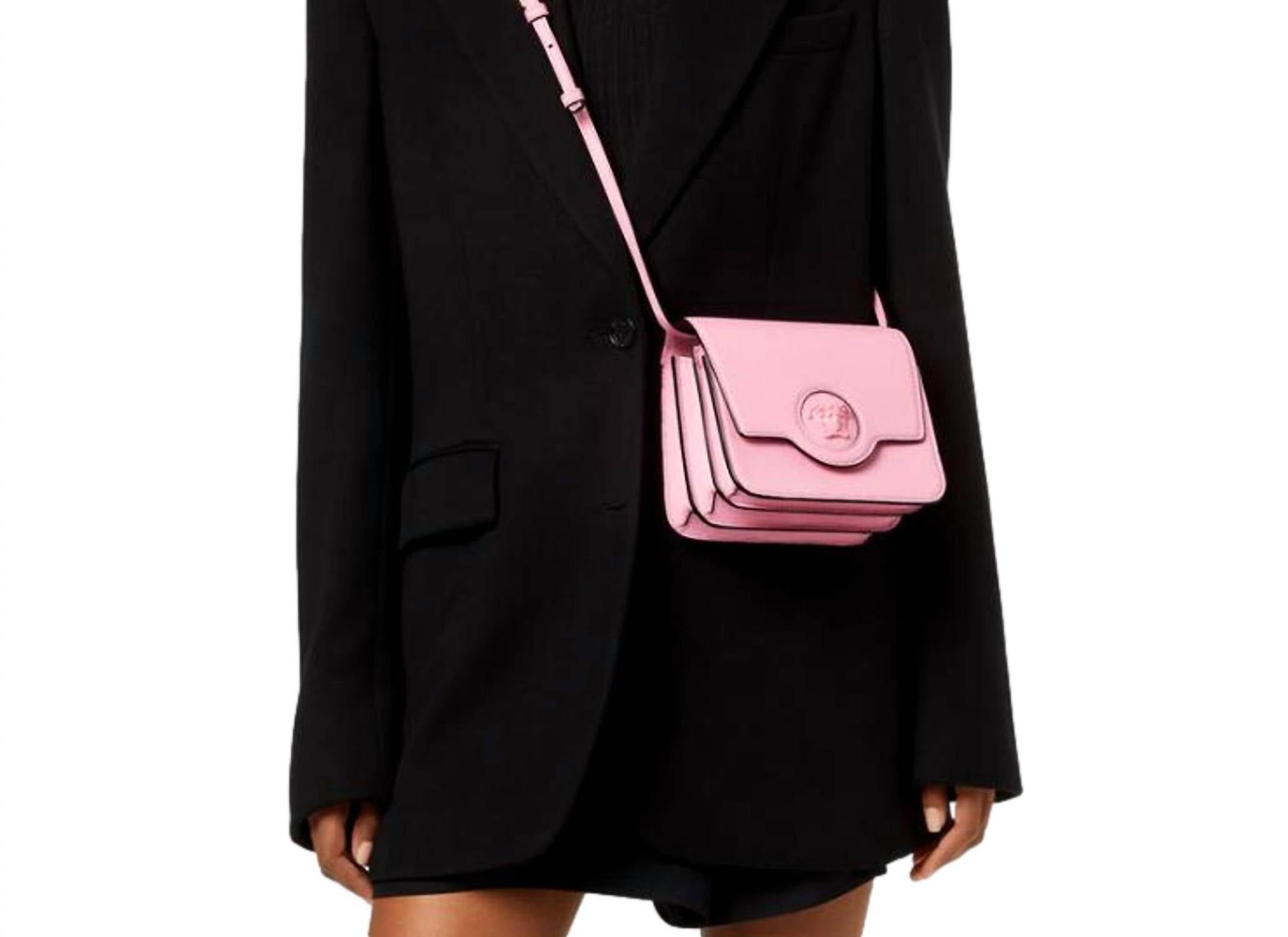 Versace - Women's La Medusa Logo Plaque Pebbled Leather Crossbody Bag