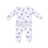 Angel Dear - Kids Bubbly Sailboats 2 Way Ruffle Back Zipper Footie