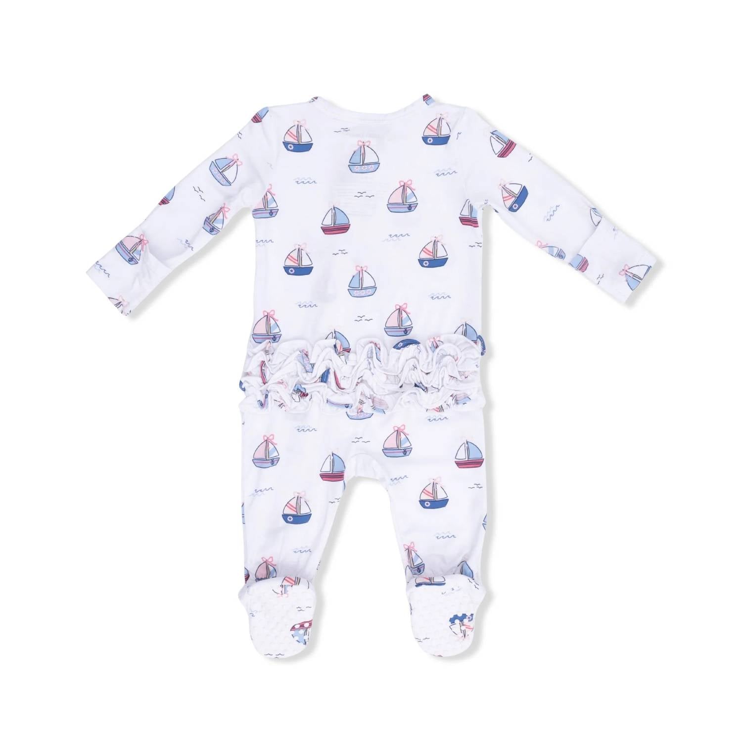 Angel Dear - Kids Bubbly Sailboats 2 Way Ruffle Back Zipper Footie
