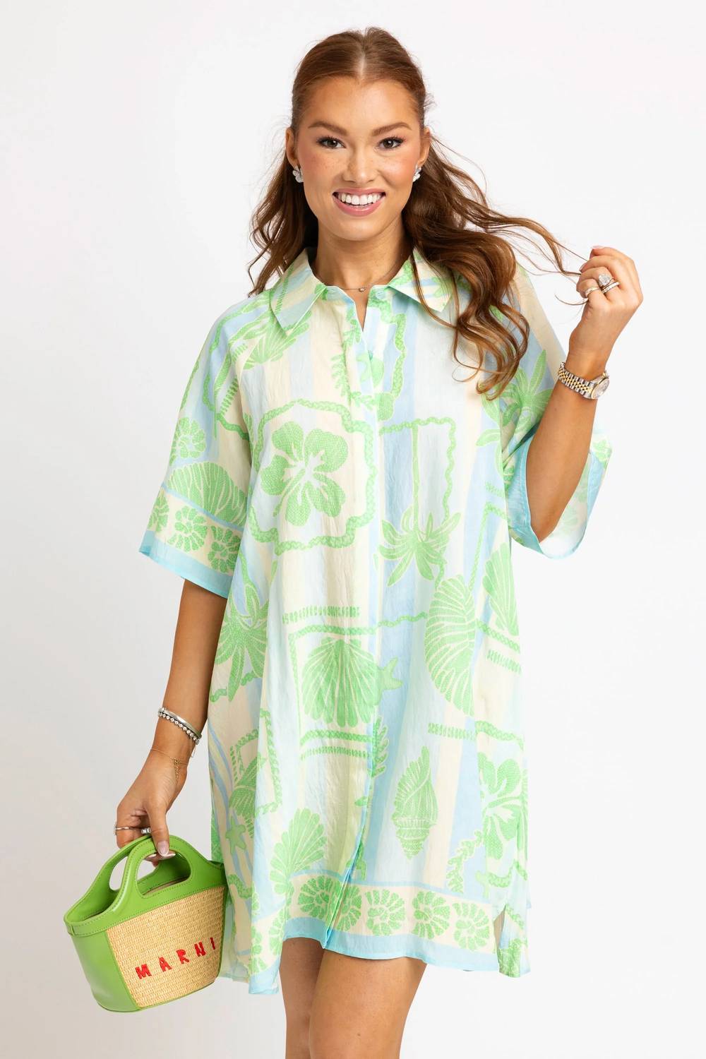 Karlie - Seashell Stripe Shirt Mini Dress
