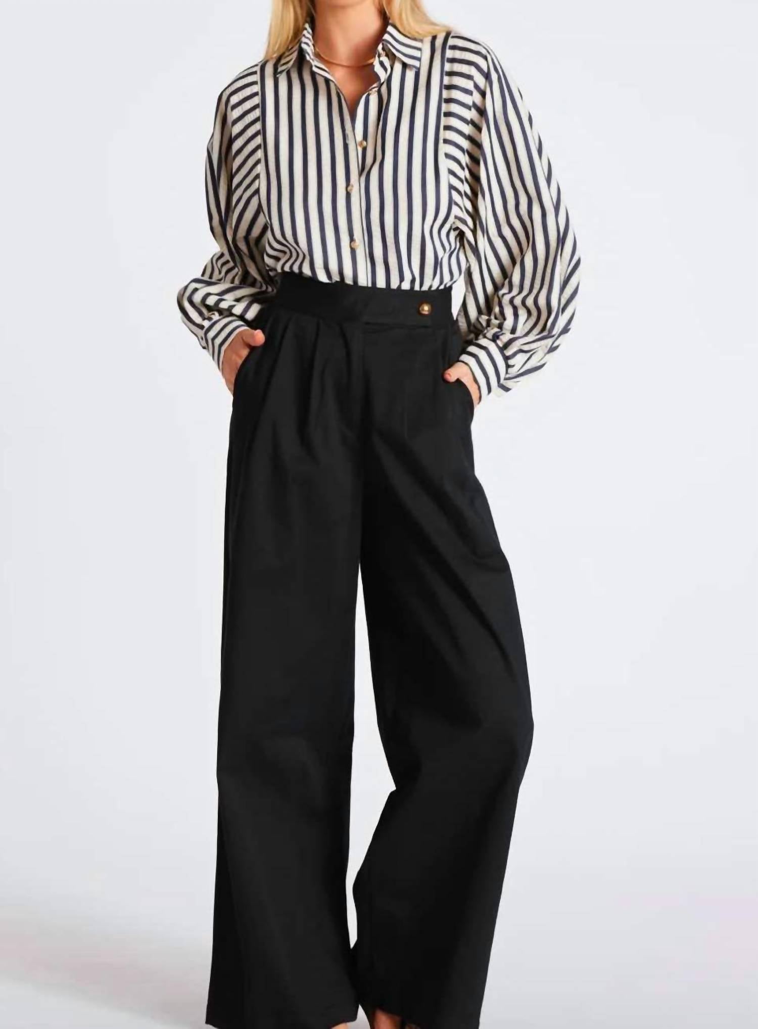 bishop + young Aly Dolman Sleeve Striped Top in navy stripe - women's shirt - detail view