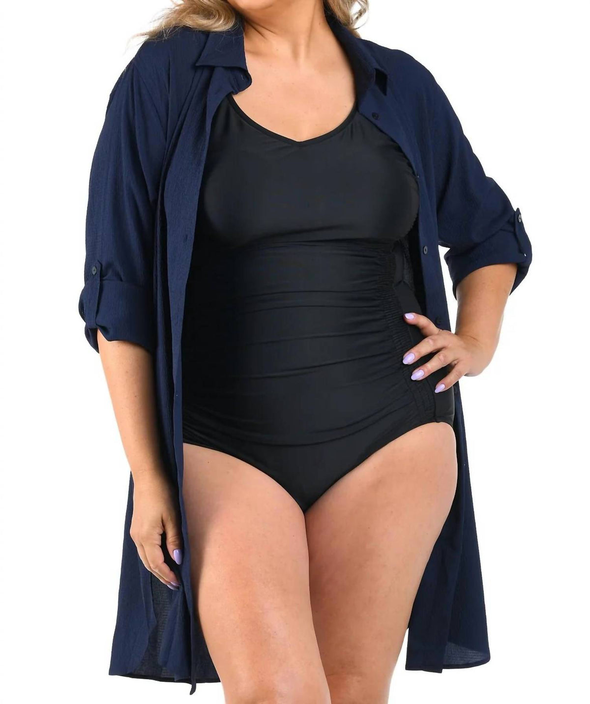 Maxine Of Hollywood - Woven Covers Button Down Tunic - Plus
