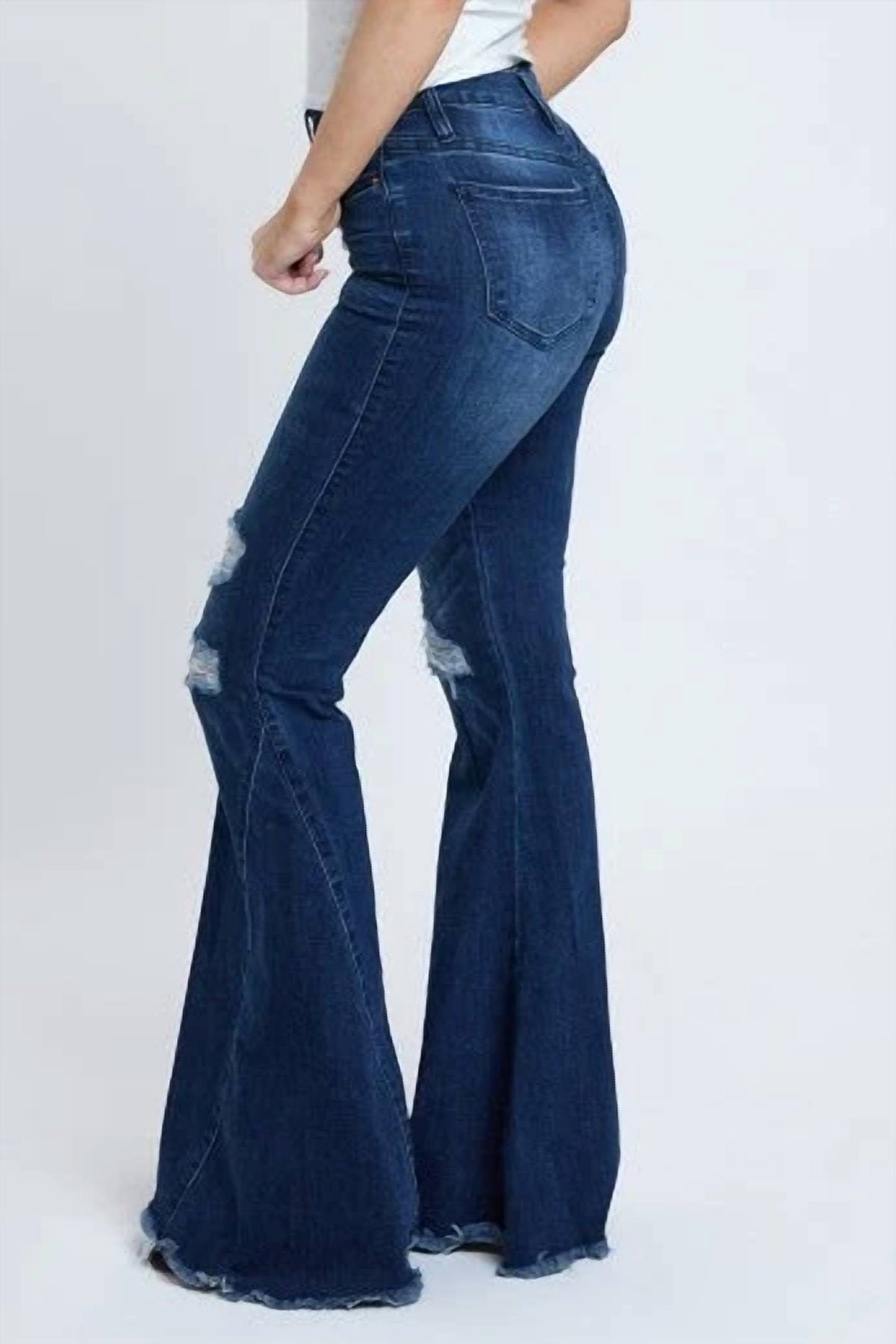 Surelymine - High-waisted Distressed Flare Jeans