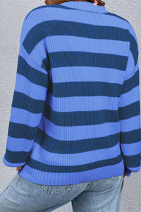 Shewin Striped Sweater in blue navy - women's sweater - detail view