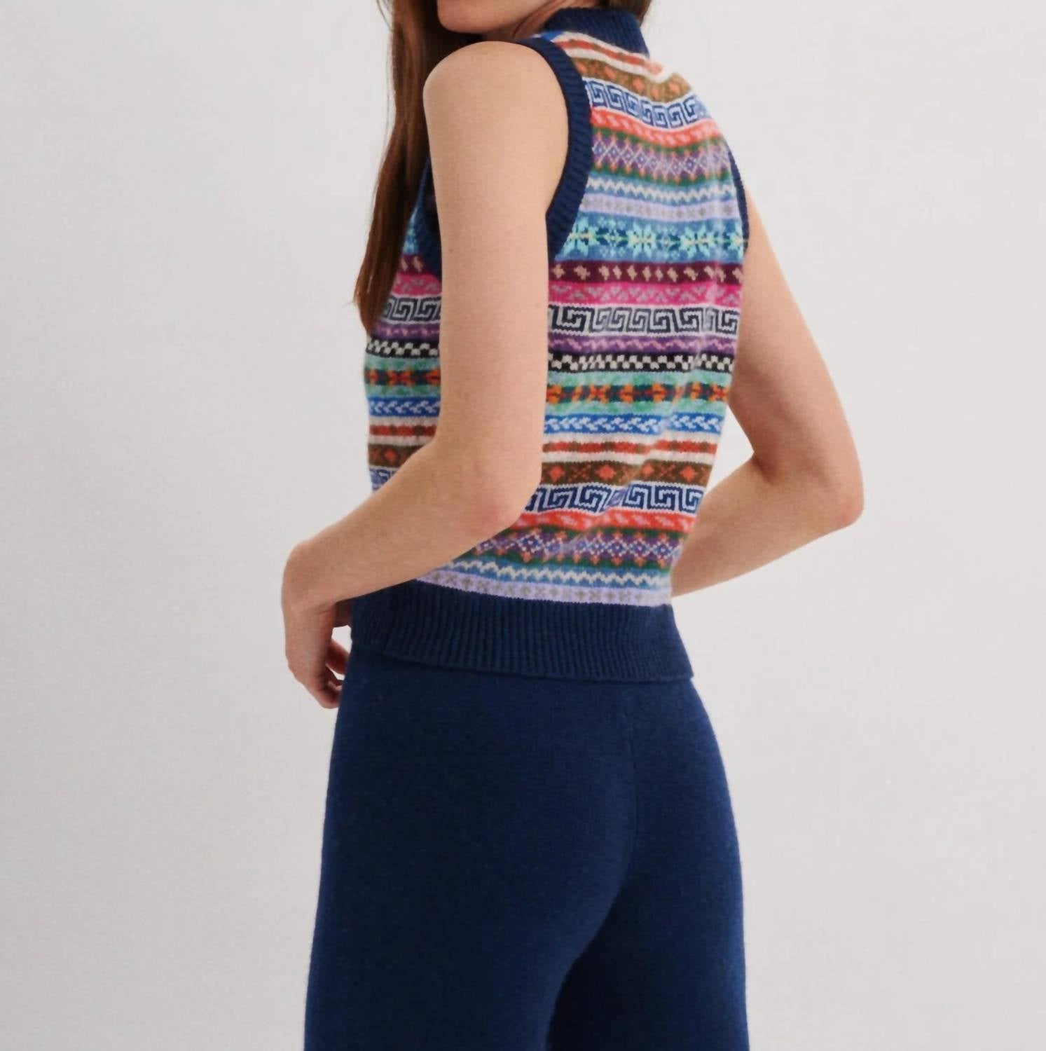 Suzie Kondi Tupos Cashmere Sweater Vest in fair isle - women's jacket - detail view
