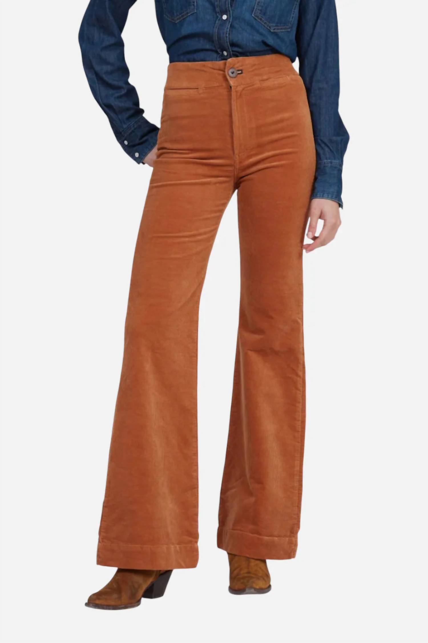 ASKK NY Brighton Wide Leg Corduroy Pants in brown - women's jeans - detail view