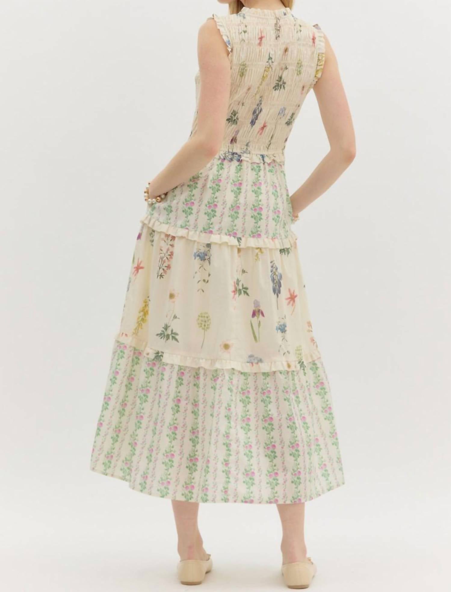 Entro - Smocked Floral Midi Dress