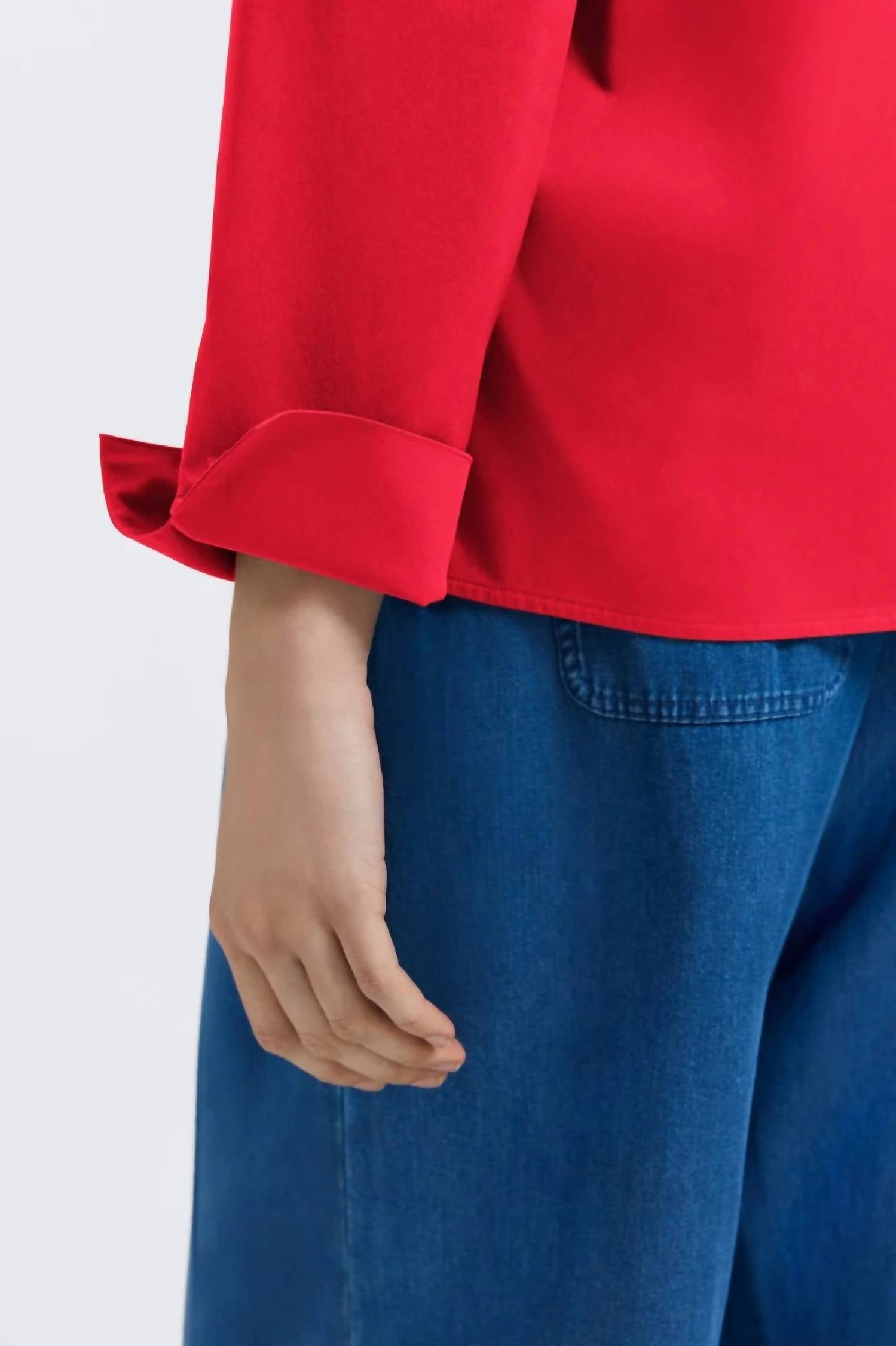 Foxcroft Tammy Ruffle Collar Top in red - women's long sleeve top - view 4