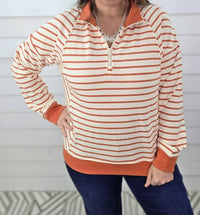 STACCATO Striped French Terry Quarter Zip in tangerine - women's long sleeve top - view 4