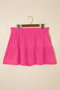 Dear Lover - Frilled Elastic Waist Lace Trim Boho Ruffled Shorts - Plus