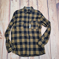 F/X Fusion Men's Flannel Shirt in navy tan check - men's shirt - detail view