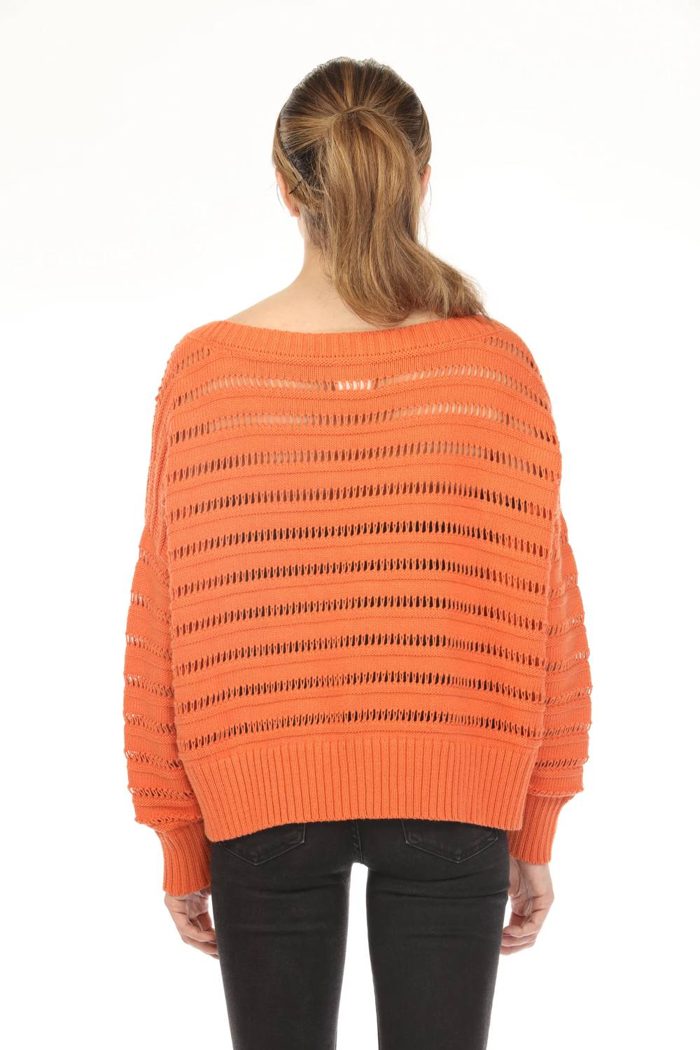 Planet By Lauren G. - Loomed Boat Neck Sweater Top