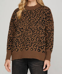 SHE + SKY Leopard Pattern Sweater in brown - women's sweater
