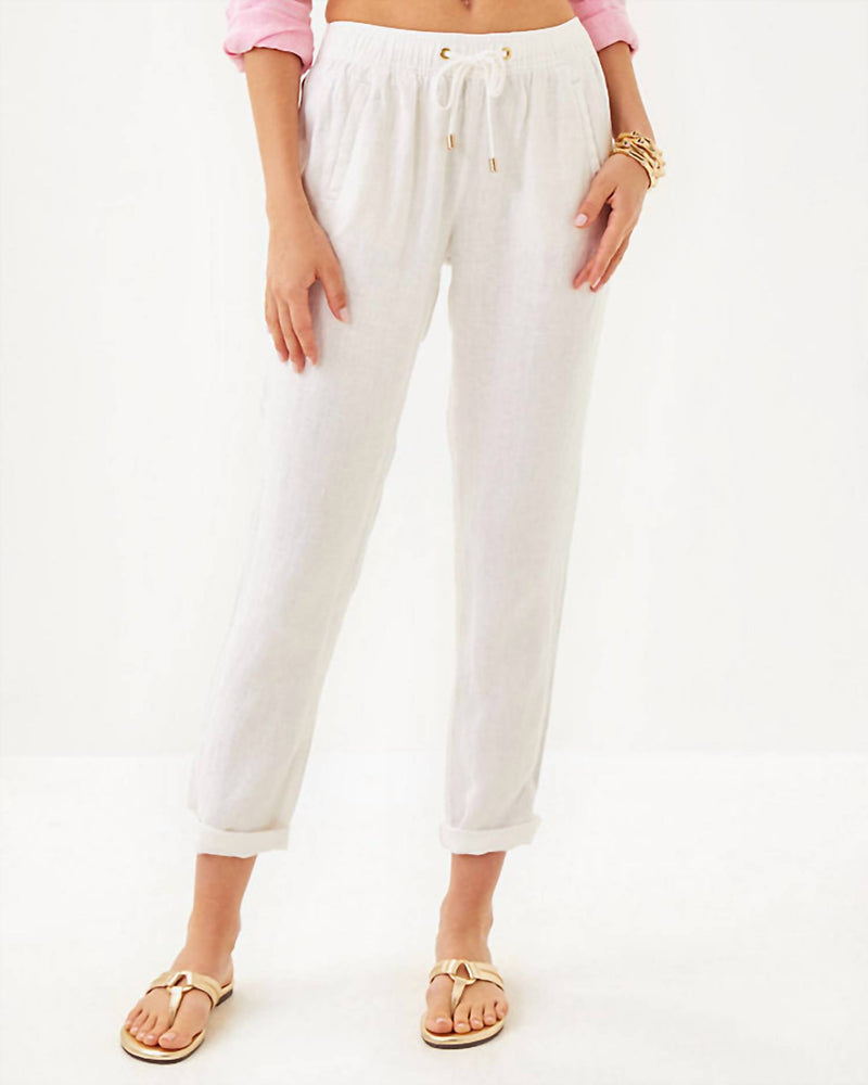 Lilly Pulitzer Taron Mid Rise Linen Pants in resort white - women's pants