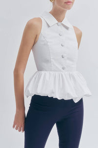 Maude Club Samantha Collared Halter Top in white - women's blouse - alternate view