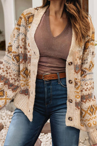 Little Daisy Closet - Western Pattern Knitted Button V Neck Cardigan Sweater