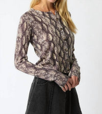 OLIVACEOUS Rhodes Python Knit Cardigan in snake - women's sweater - detail view