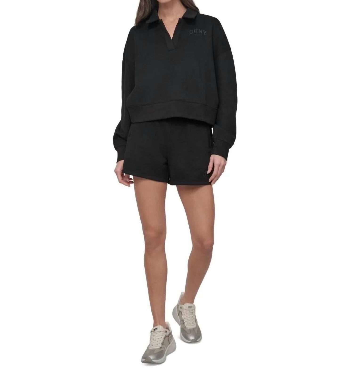 Dkny - Varsity Embroidered Logo Smocked 4" Shorts