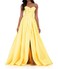 ASHLEYlauren Regal Strapless Mikado Ballgown in yellow - women's dress