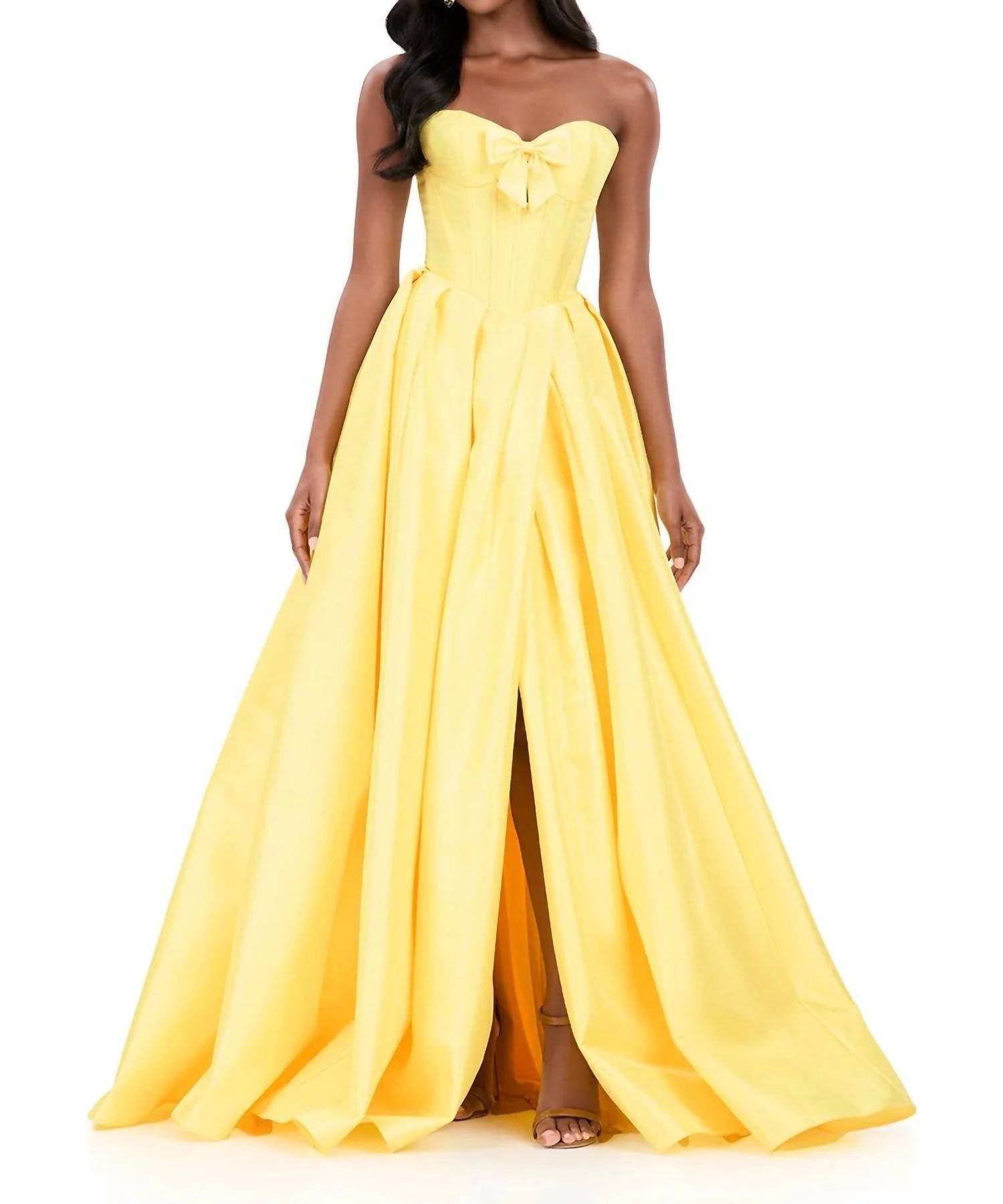 ASHLEYlauren Regal Strapless Mikado Ballgown in yellow - women's dress