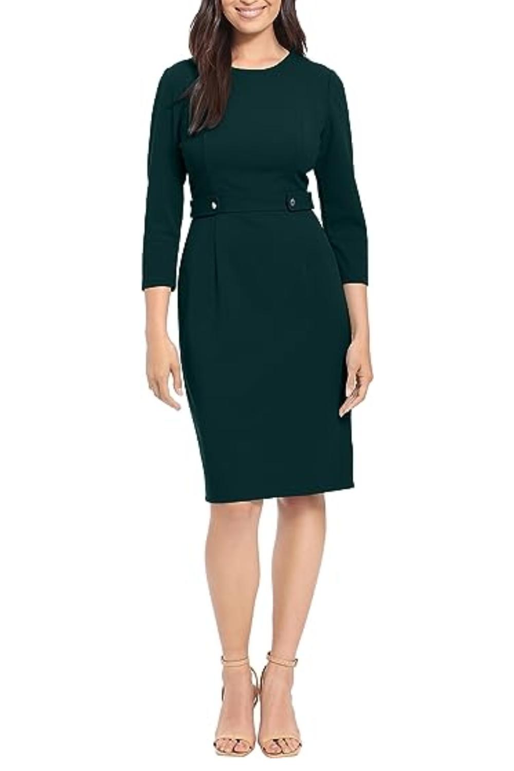 London Times - Quarter Sleeve Button Waist Sheath Dress