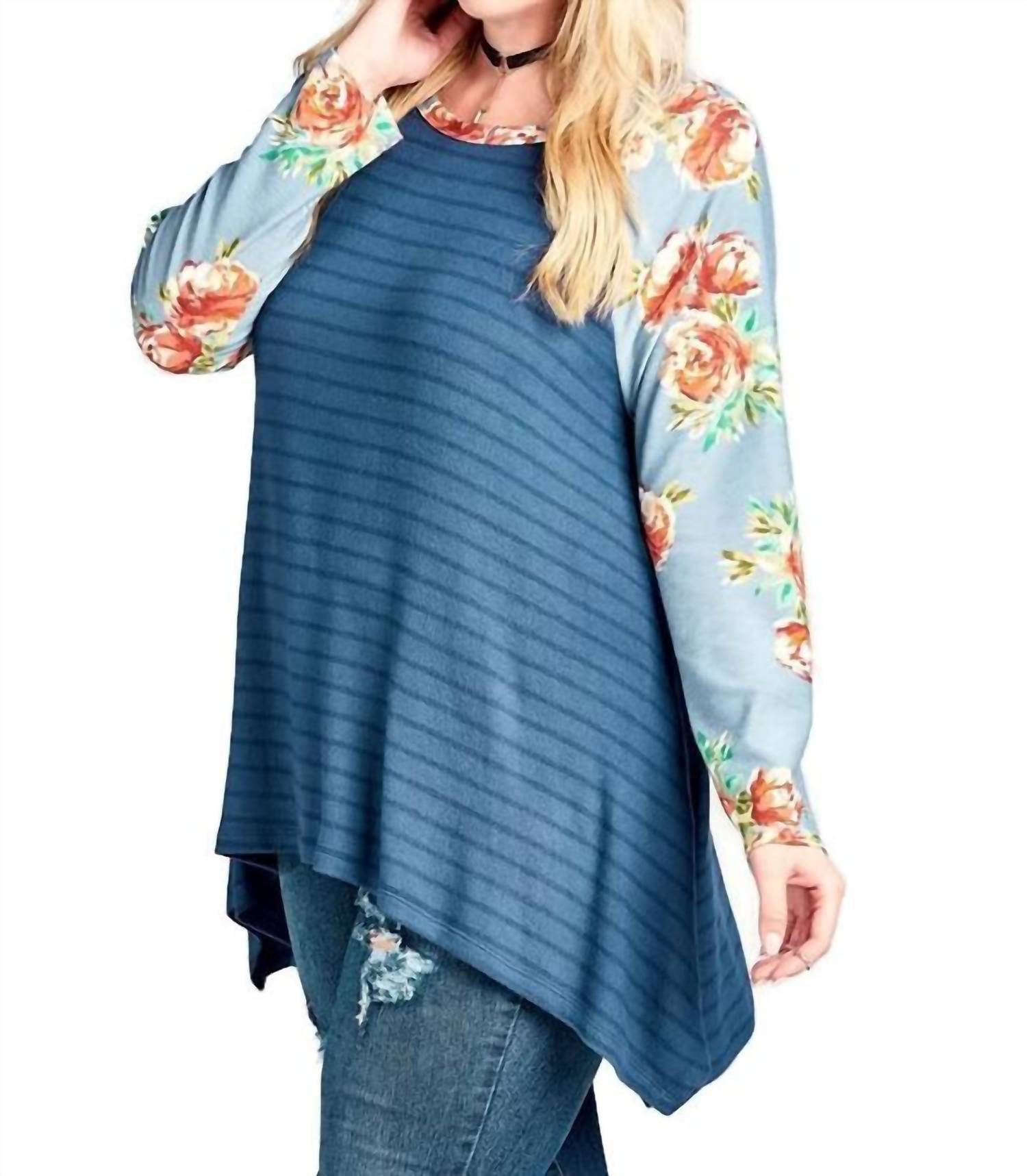 Umgee - Floral & Striped Knit Trapeze Tunic - PLUS