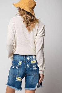 Easel - Distressed Washed High-Rise Shorts