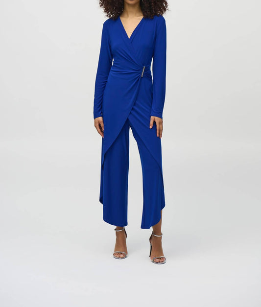 Joseph Ribkoff - Royal Sapphire Silky Knit Wrap Culotte Jumpsuit