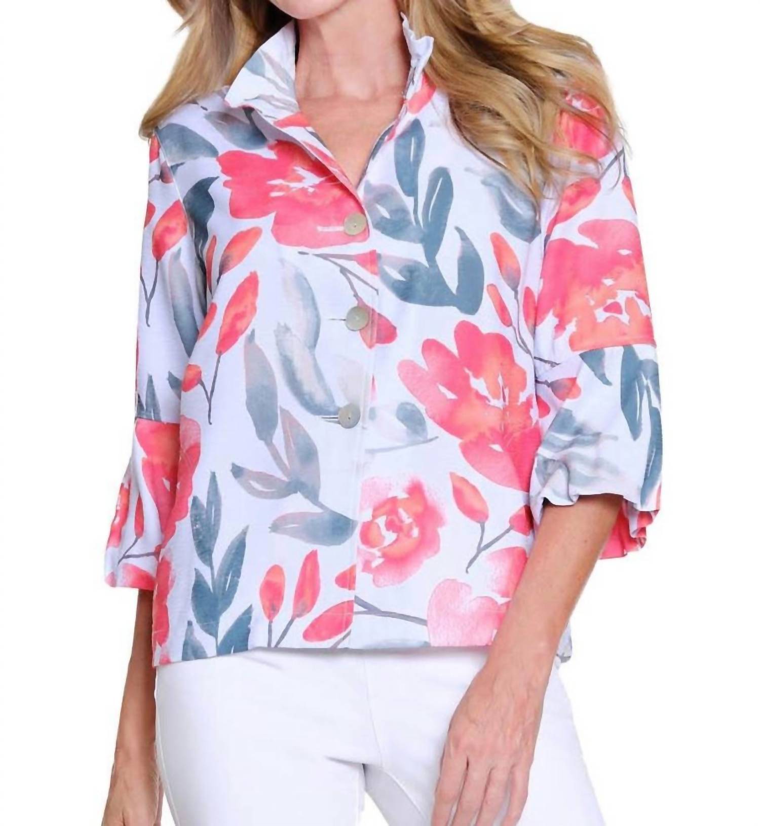 Multiples Blushing Garden Statement Jacket in floral - women's shirt