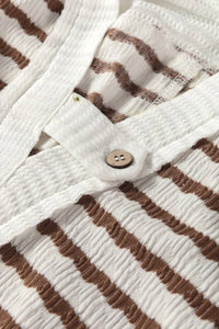 Aiwee Fashion - Textured Stripe V Neck Button Front Knit Top