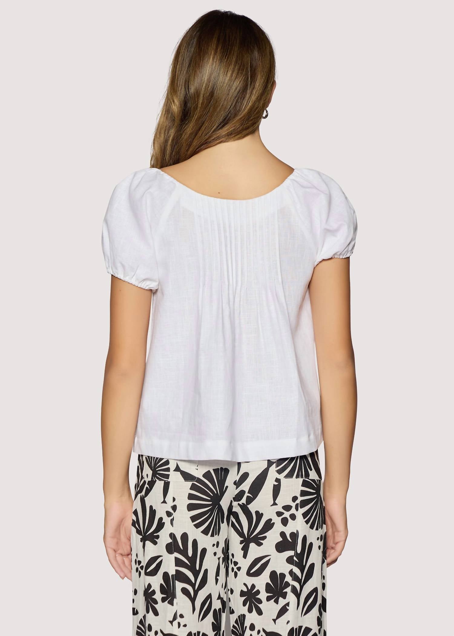 LOST + WANDER Cabrera Mist Short Sleeve Top in white - women's blouse - detail view