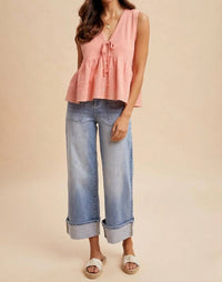 Anniewear - Sleeveless Button Front Top