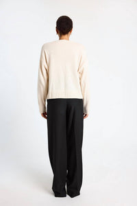 Brodie Cashmere Relaxed Argyle Top in antique white chestnut black - women's sweater - detail view