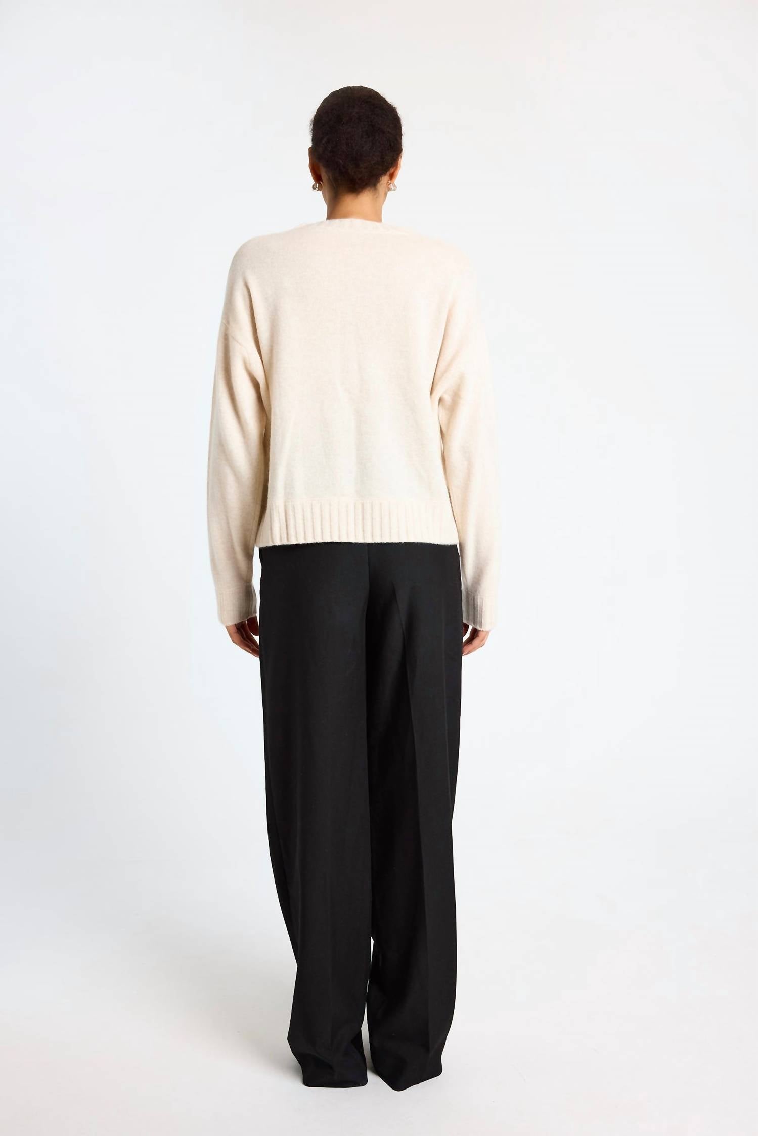 Brodie Cashmere Relaxed Argyle Top in antique white chestnut black - women's sweater - detail view