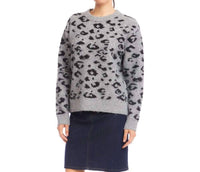 Karen Kane Metallic Animal Print Crewneck Sweater in gray with black - women's sweater - detail view